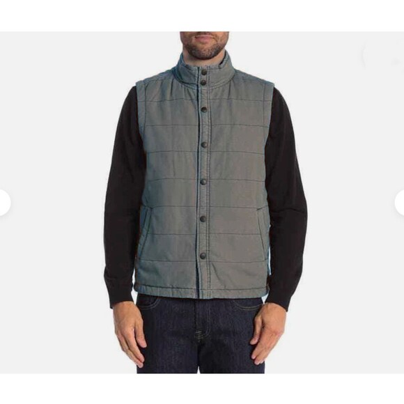 Union SEA WA Vest Mens S Gray Quilted Puffer Button Buffalo Plaid Flannel Lined - Picture 2 of 14